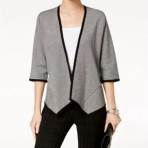 Alfani Drape-Front Cardigan Gray Asymmetrical Hem Contrast Edging
Petite L